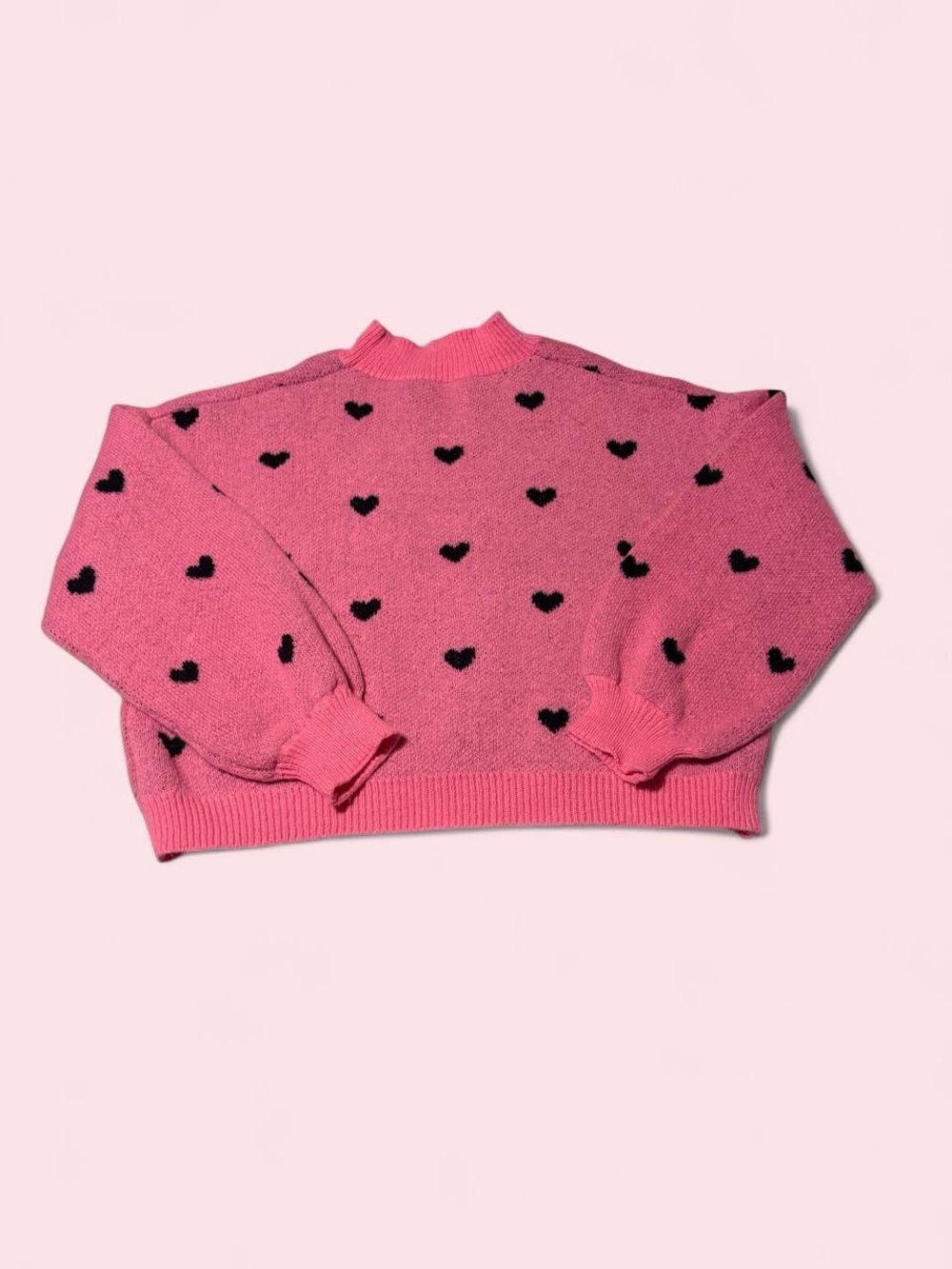 SHEIN Pink Crewneck Sweater with Black Heart Motif - Picture 2 of 3